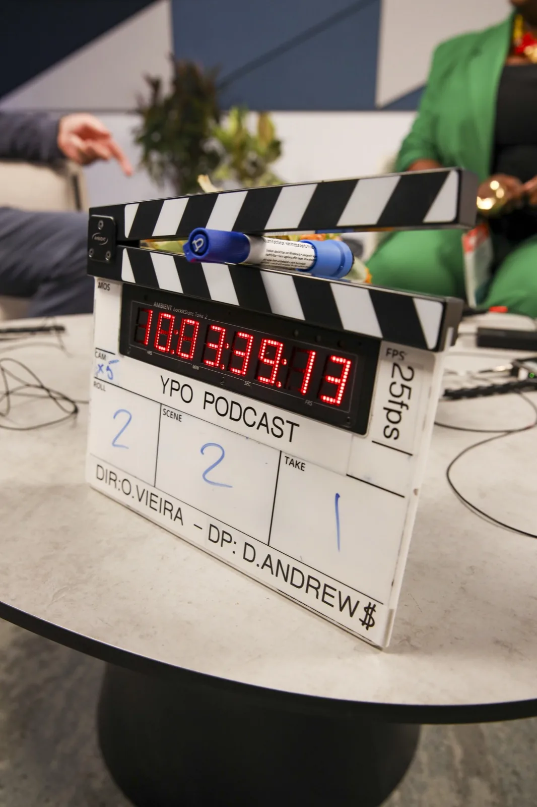 Zarco Creative clapperboard on a Sydney podcast set, Oscar Vieira directing