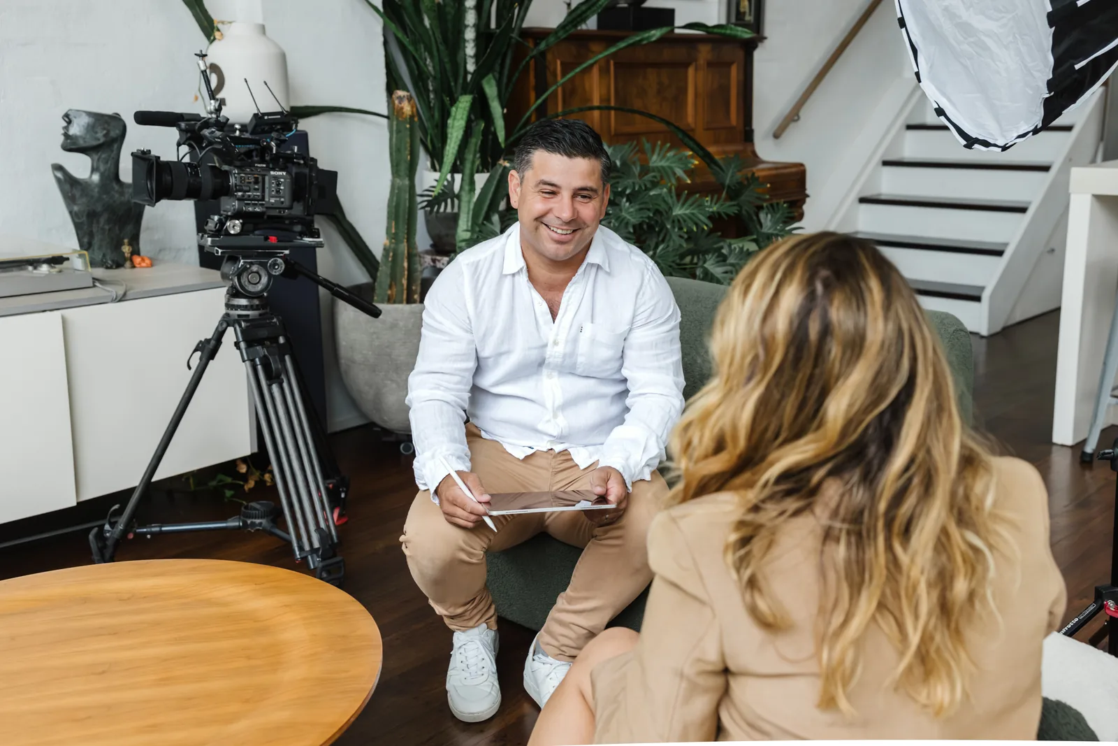 Zarco Creative filming a warm, smiling employee interview on location in Sydney
