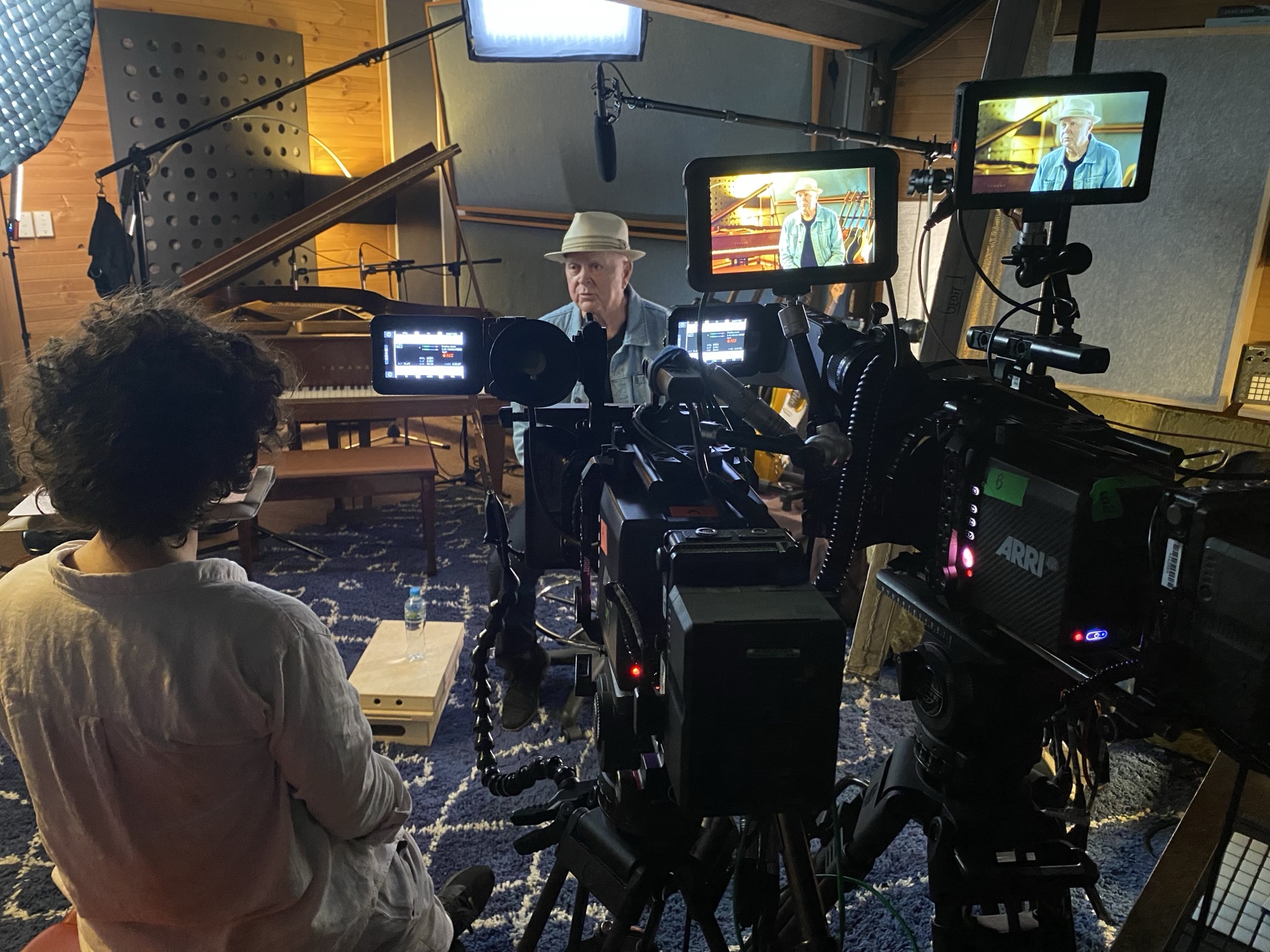 Zarco Creative filming an interview on a full broadcast set up, with ARRI cameras, monitors and lighting