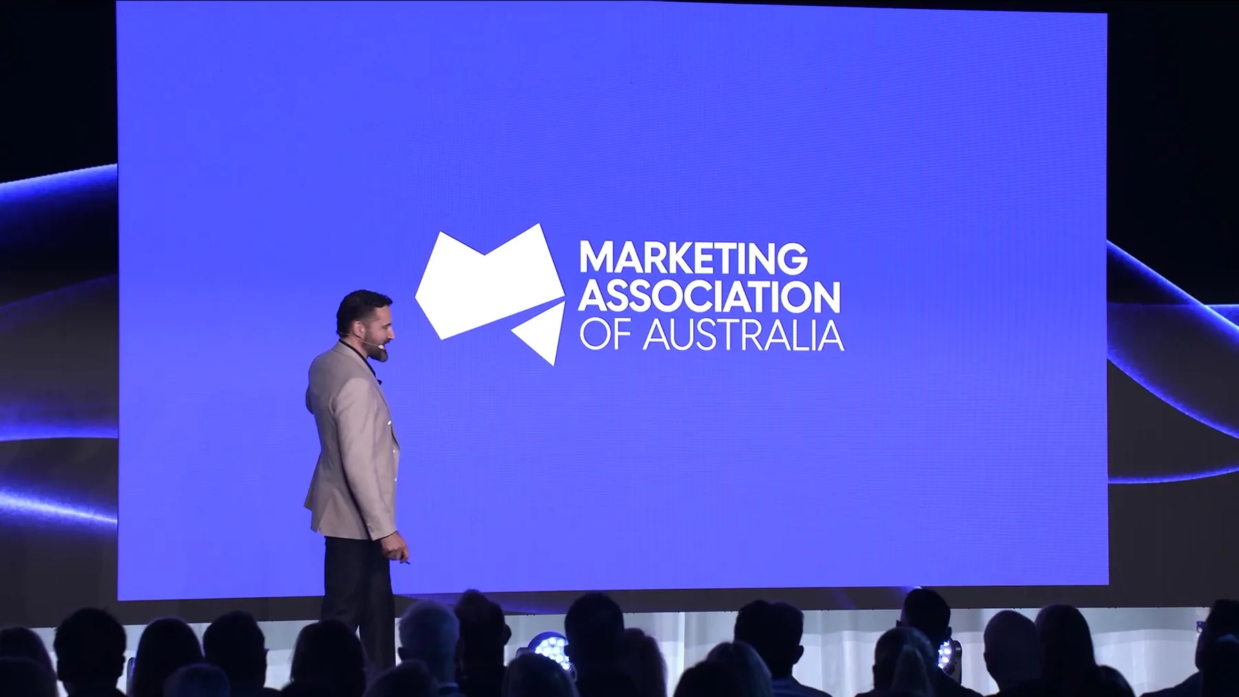 The Marketing Association of Australia brand reveal on stage at RESET 2026, filmed by Zarco Creative
