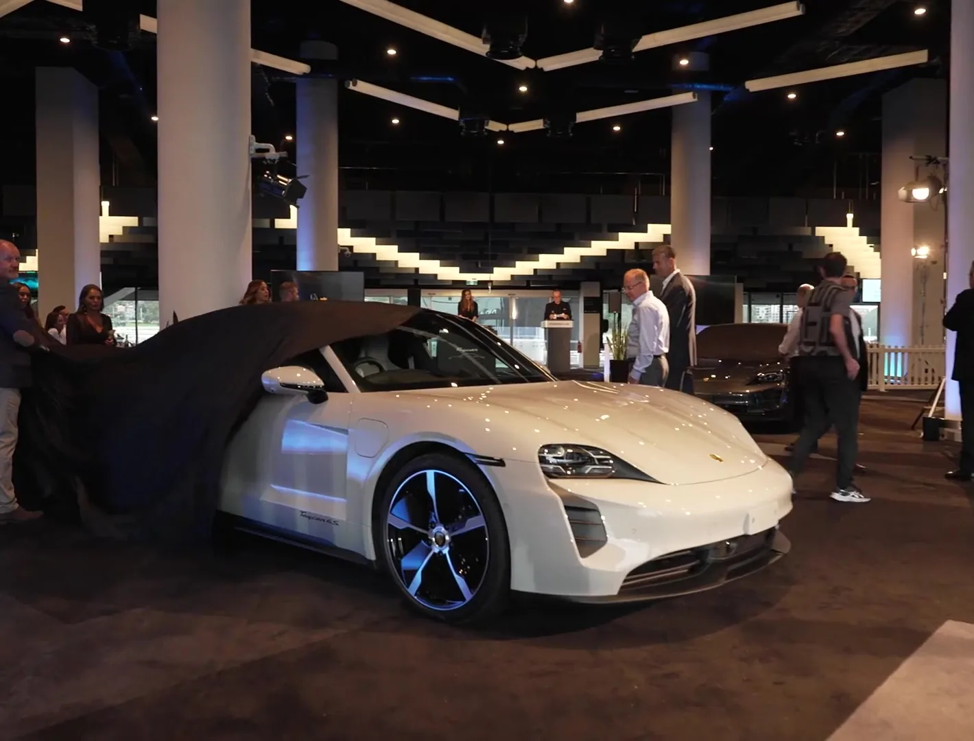 Porsche Taycan on display at a Royal Randwick event, filmed by Zarco Creative