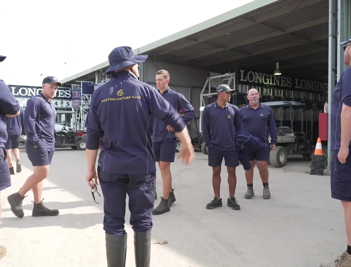 Australian Turf Club grounds crew in Bisley workwear at Royal Randwick, filmed by Zarco Creative